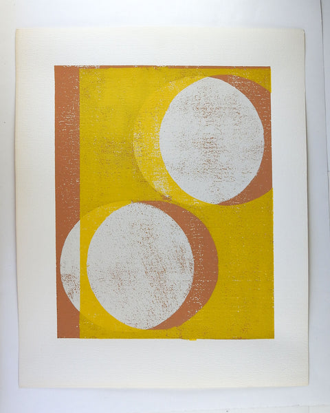 Yellow & Tan Abstract Circles Block Print
