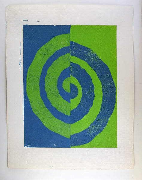 Green & Blue Abstract Spriral Block Print