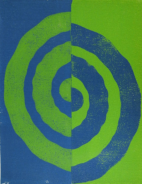 Green & Blue Abstract Spriral Block Print