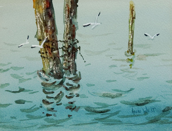 Ocean Marina Watercolor Painting by Anne West