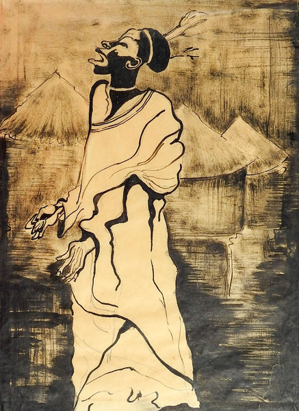 1920's African Portrait Ink Wash Study