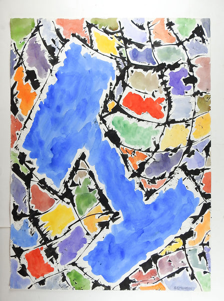 Blue Color Block Abstract Watercolor Painting