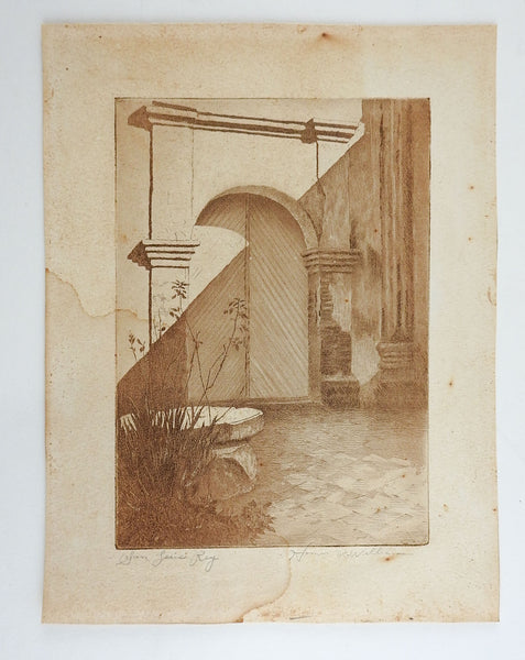 San Luis Rey Mission Etching By Homer R Williams