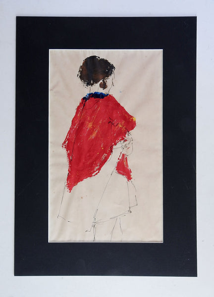 Woman In Red Cape Mixed Media Drawing
