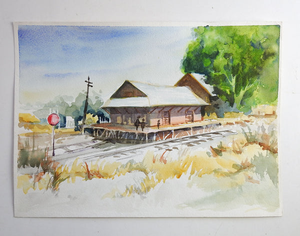 Old Railroad Depot Watercolor Painting