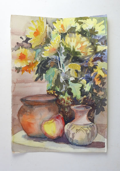 Yellow Daisies Floral Still Life Watercolor Painting