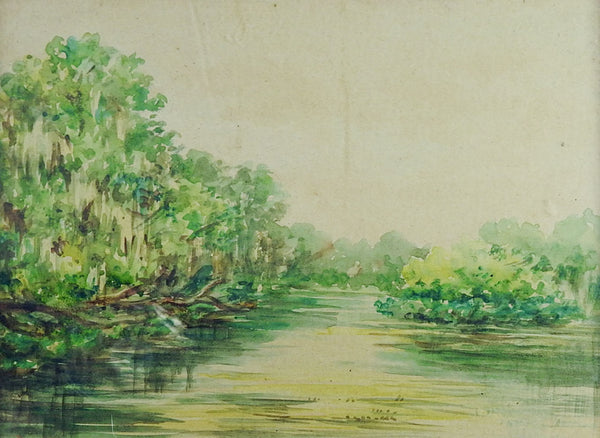 1930's Riverside Watercolor Painting