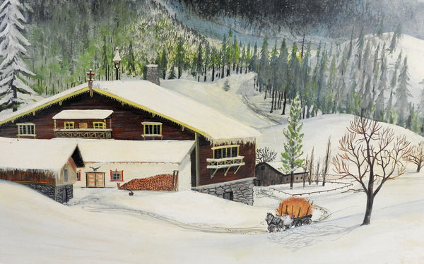 Folk Art Winter Scene Painting