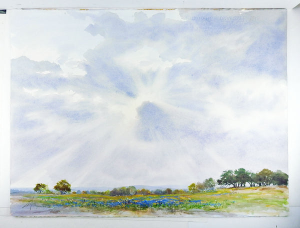 Bill Zaner Bluebonnet Watercolor Landscape Painting