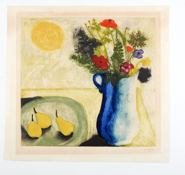 Mid Century Modernist Colored Etching Still Life