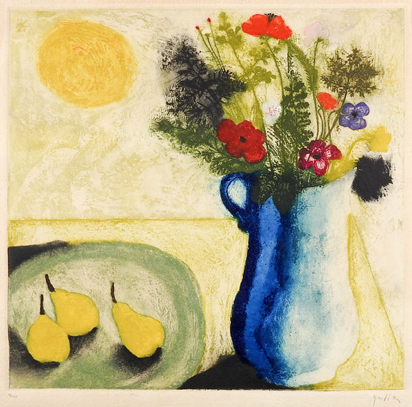 Mid Century Modernist Colored Etching Still Life