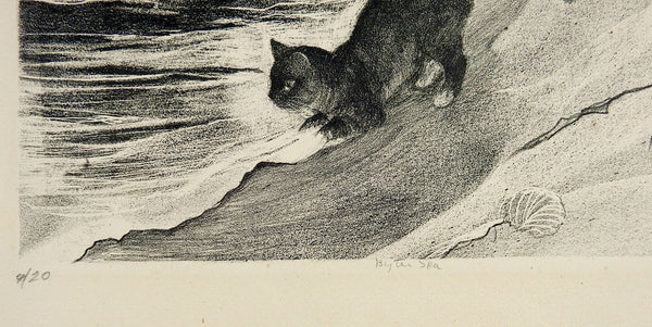 Cat On Beach By Agnes Tait Lithograph