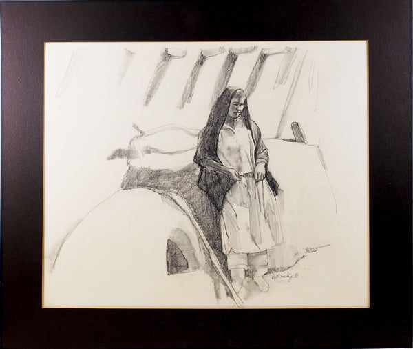 Pencil Drawing Portrait Pueblo Woman