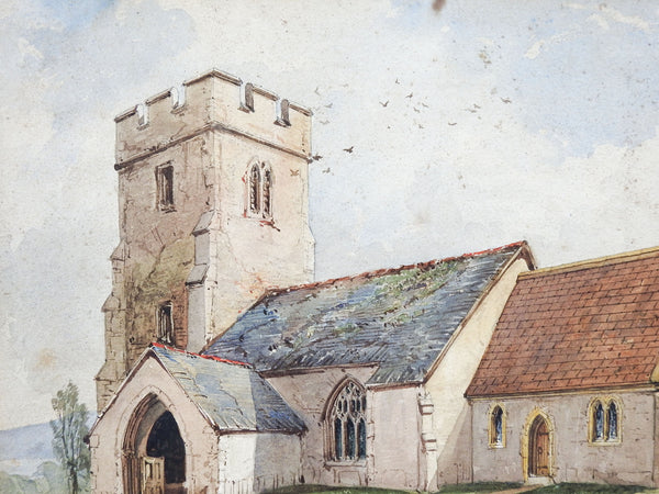 19th Century Clatworthy Church Watercolor Painting