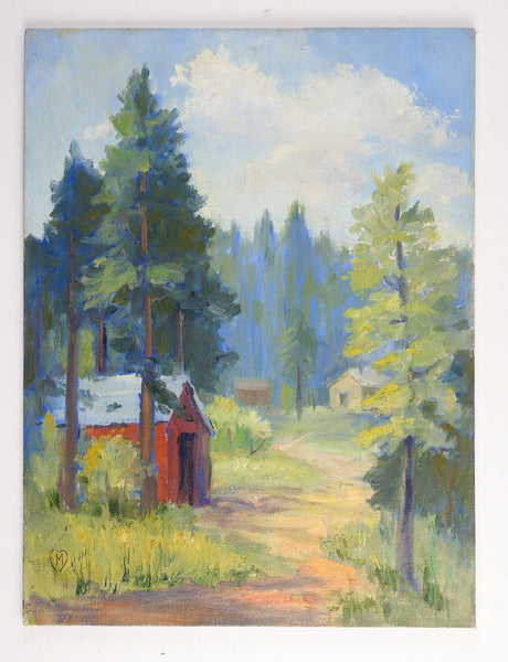Red Cabin in the Woods Painting
