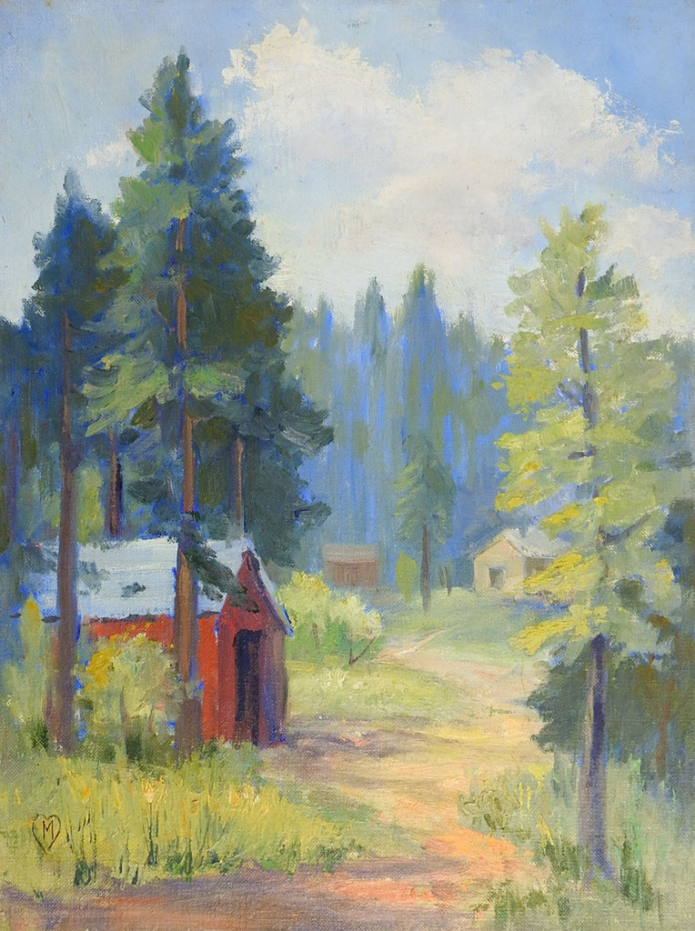 Red Cabin in the Woods Painting