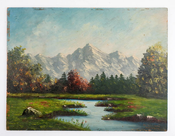 Mountains & Lake Impressionist Landscape Painting
