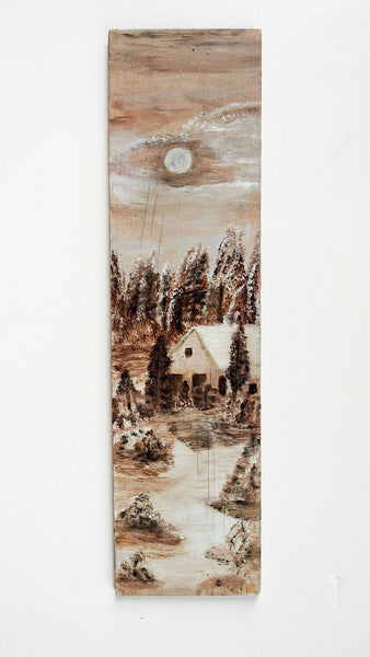 Folk Art Winter Landscape Long Format Painting