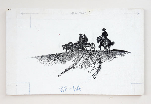 Eugene Shortridge Cowboy & Wagon Pen & Ink Western Drawing