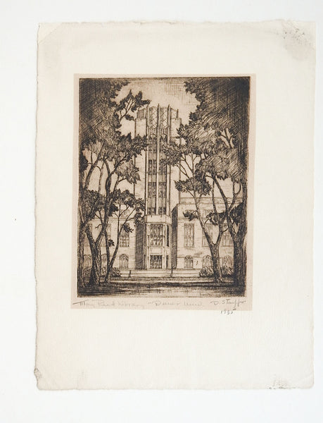 1935 Etching Mary Reed Library Denver University