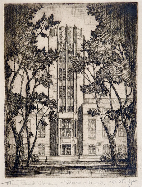 1935 Etching Mary Reed Library Denver University