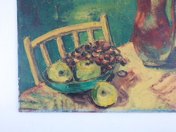 Mid Century Still Life Painting With Grapes & Apples
