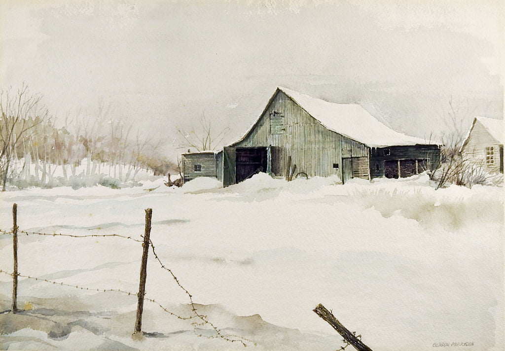 Barn in Winter by Gordon Morrison Watercolor Painting