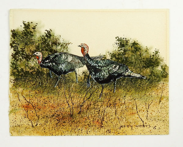 Wild Turkeys Watercolor by Jerry Weers