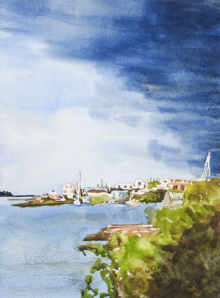 Harbor Scene & Storm Watercolor Painting