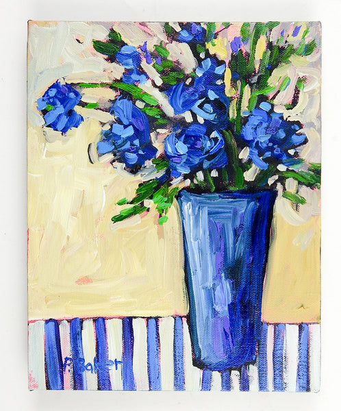 Blue Floral Impressionist Still Life Painting by Patty Baker
