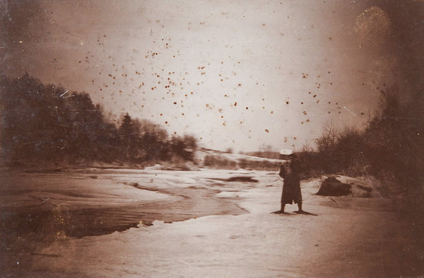 Antique Atmospheric Sepia Winter River Scene Photograph