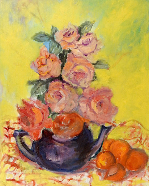 Teapot Roses & Oranges Still Life Painting
