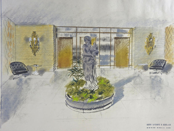 1950s Hollywood Regency Architectural Drawing