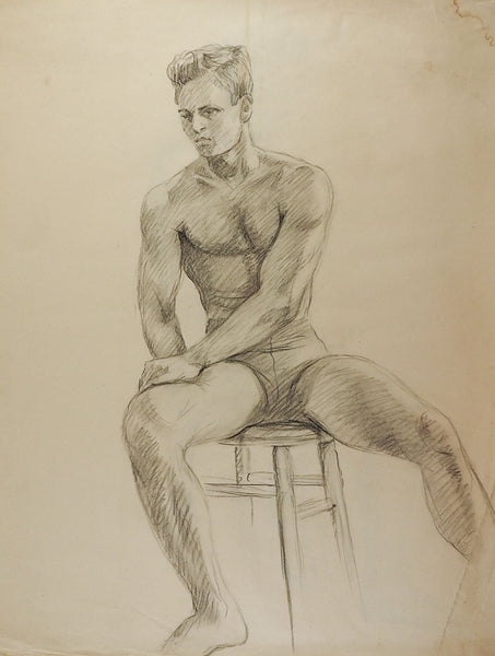 Drawing Seated Male Figure 1950's
