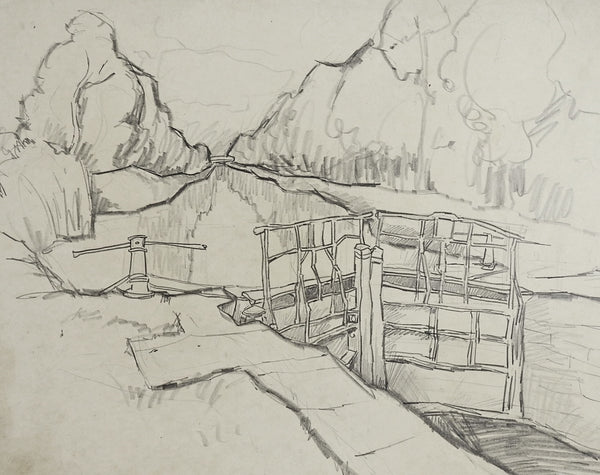 Rustic Canal Pencil Study Drawing