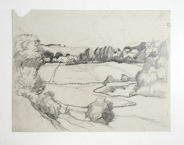 Vintage Landscape Pencil Study Drawing By George Baer