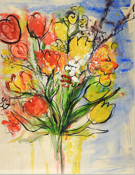 Abstract Floral Watercolor Still Life Painting