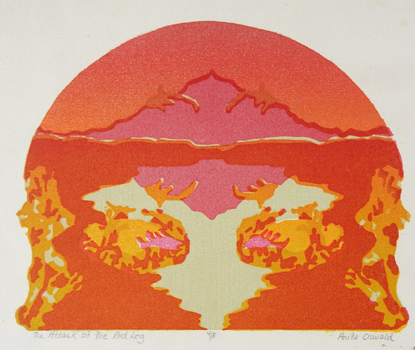 Abstract PInk & Orange Landscape Serigraph