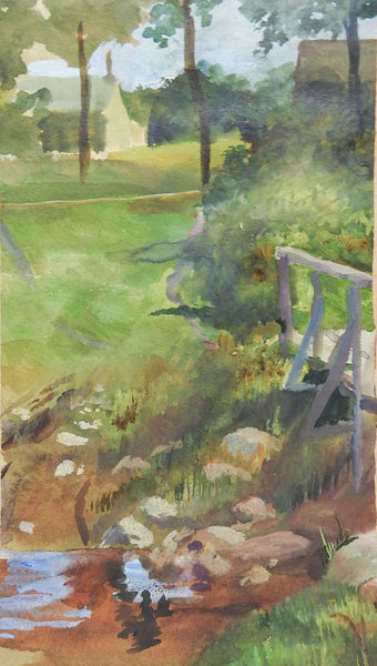 Riverside Village Landscape Watercolor 2 Paintings in 1