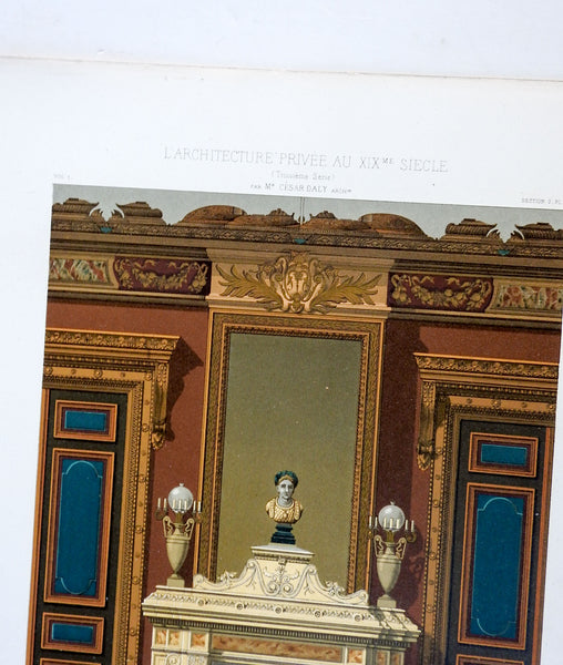 1870's French Hotel Lisbonne Architectural Ornament Lithograph