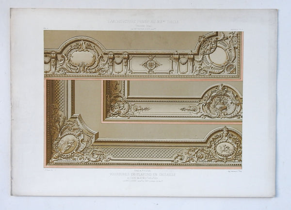 1870's French Paris Jockey Club Architectural Ornament Lithograph