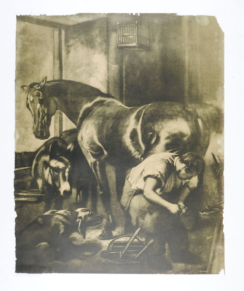 Blacksmith & Horse Antique Lithograph