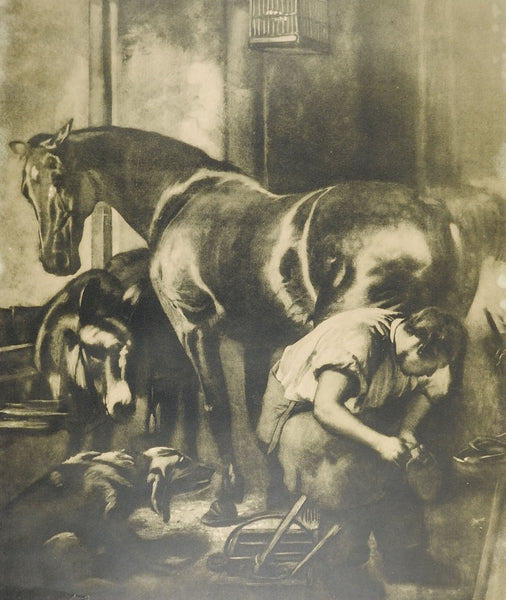 Blacksmith & Horse Antique Lithograph