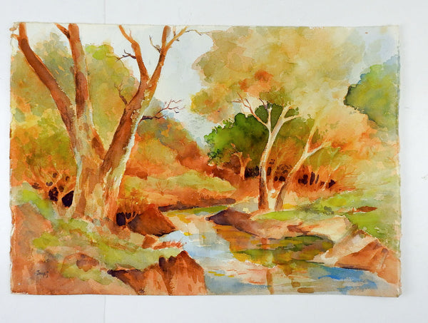 Vibrant Fall Landscape Watercolor Painting