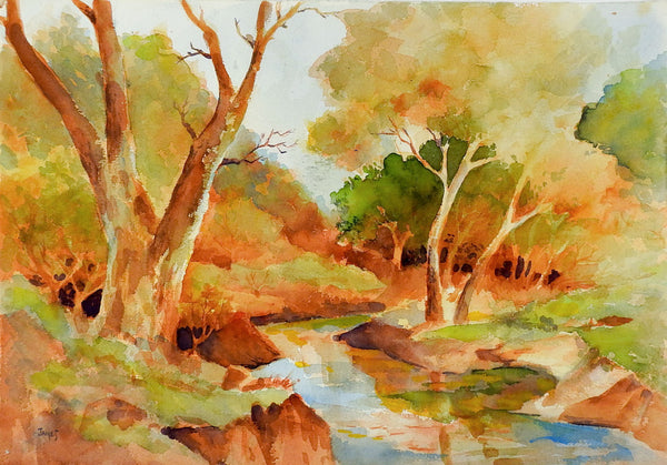 Vibrant Fall Landscape Watercolor Painting