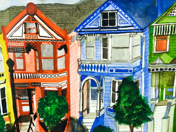 San Francisco Painted Ladies Watercolor Painting