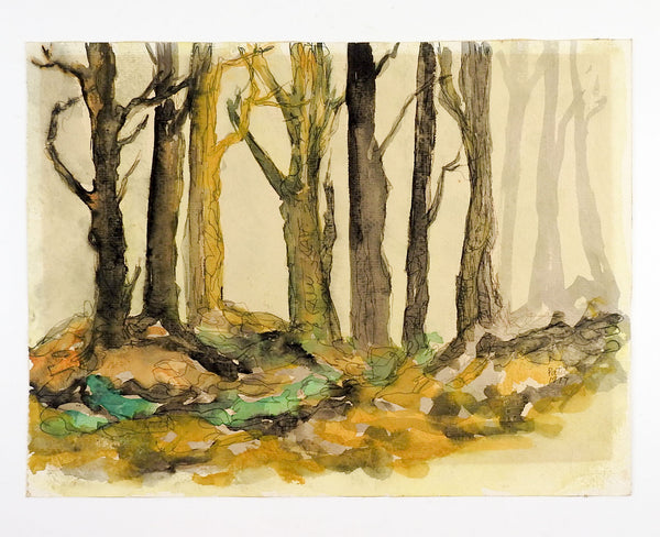 Mysterious Forest Watercolor Painting