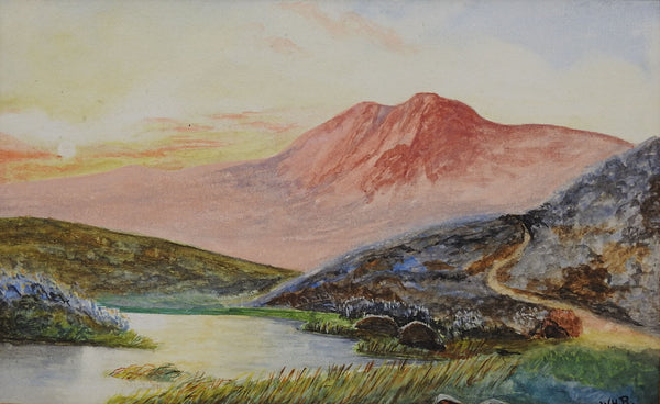 Delicate Antique Watercolor Landscape Painting