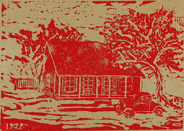 Rustic Cabin Woodblock Print