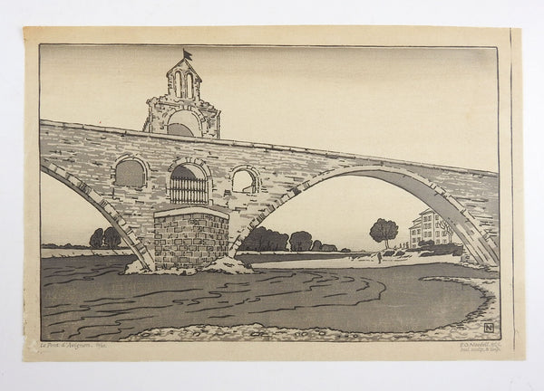 Le Pont d'Avignon By Philip Needell Woodcut Print